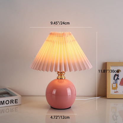 Moderne Art Deco Orb Basis Gerüschtes Stoff Keramisch 1-Licht Tischlampe Für Schlafzimmer