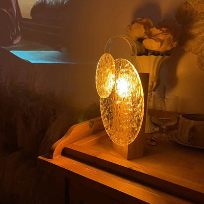 Zeitgenössische kreative wiederaufladbare runde Wasserwellenlicht Schatten Holz Acryl LED Tischlampe für das Schlafzimmer