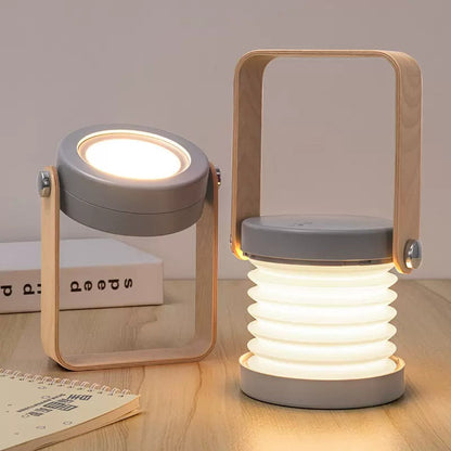 Zeitgenössische kreative faltbare runde Laterne Holz ABS PC Eisen LED Tischlampe für das Schlafzimmer