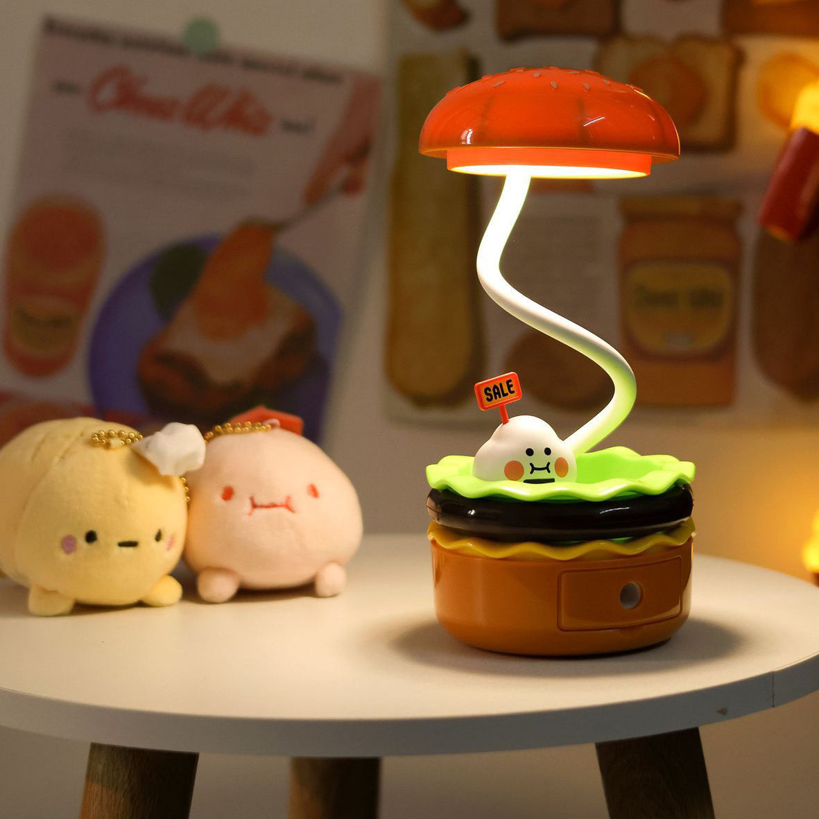 Zeitgenössische kreative Hamburger Kunststoff-LED-Tischlampe für das Schlafzimmer