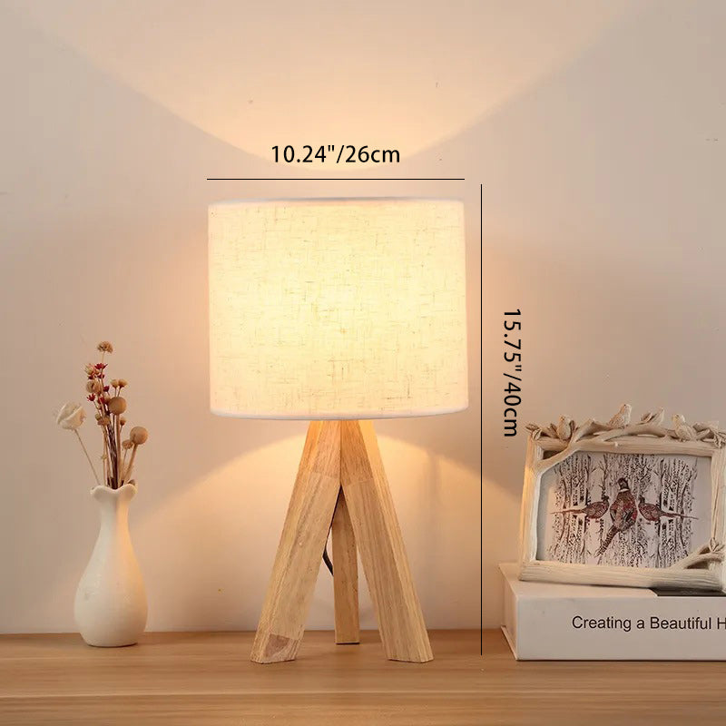 zeitgenössische kreative Zylinder Holz Stoff 1-Licht Tischlampe für Wohnzimmer