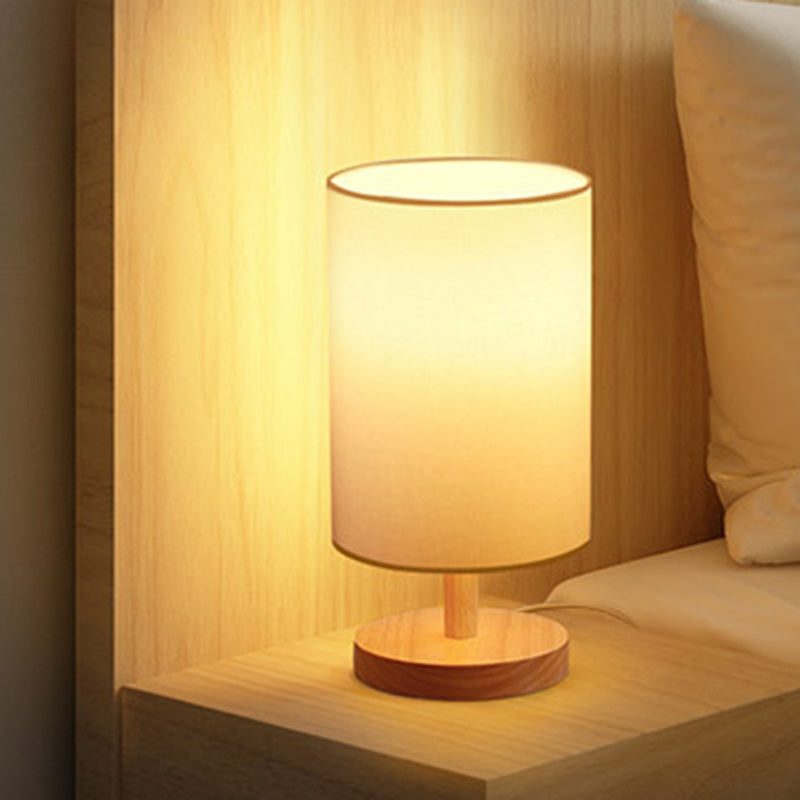 Traditionelle japanische Zylinder Holzstoff 1-Licht Tischlampe für das Wohnzimmer