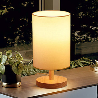 Traditionelle japanische Zylinder Holzstoff 1-Licht Tischlampe für das Wohnzimmer