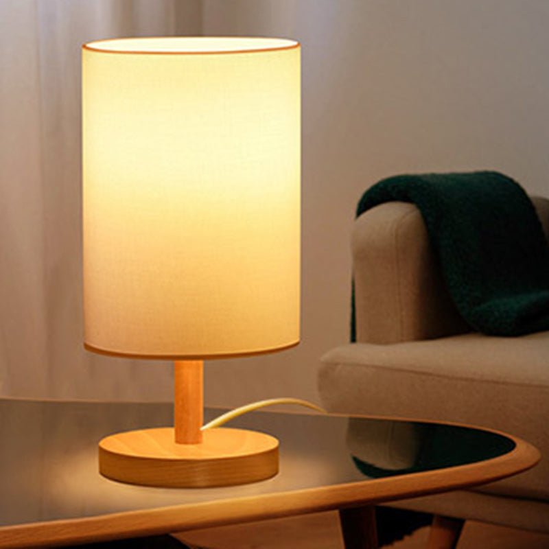 Traditionelle japanische Zylinder Holzstoff 1-Licht Tischlampe für das Wohnzimmer