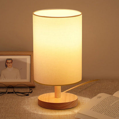 Traditionelle japanische Zylinder Holzstoff 1-Licht Tischlampe für das Wohnzimmer