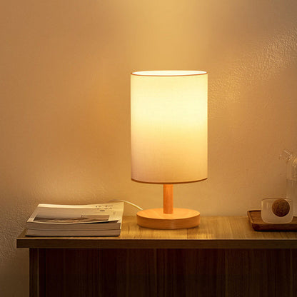 Traditionelle japanische Zylinder Holzstoff 1-Licht Tischlampe für das Wohnzimmer