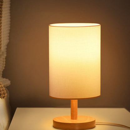 Traditionelle japanische Zylinder Holzstoff 1-Licht Tischlampe für das Wohnzimmer