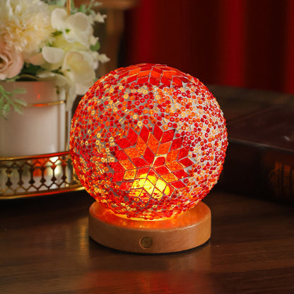 Zeitgenössische kreative Bohemian-Holz-Basis farbenfrohe Glasball dekorative USB-LED-Schreibtischlampe für das Schlafzimmer