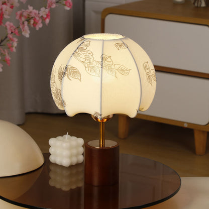 Traditionelles Chinesisches Kuppelblätter-Muster Stoff Holz Eisen 1-Licht Tischlampe Für Schlafzimmer