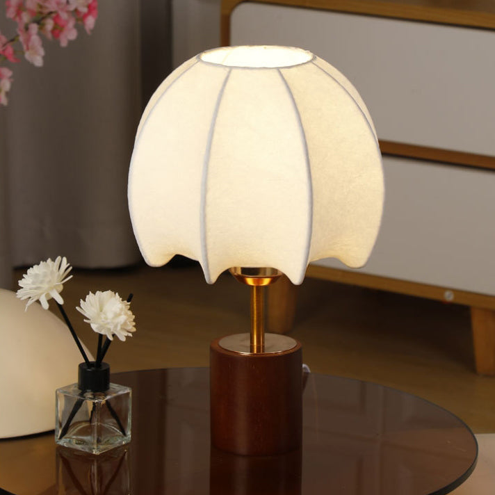 Traditionelles Chinesisches Kuppelblätter-Muster Stoff Holz Eisen 1-Licht Tischlampe Für Schlafzimmer