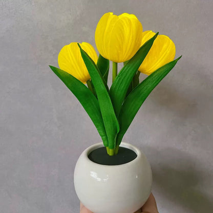 Zeitgenössische kreative Tulpenblumen Keramik PU USB LED Tischlampe für das Schlafzimmer