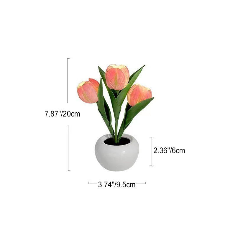 Zeitgenössische kreative Tulpenblumen Keramik PU USB LED Tischlampe für das Schlafzimmer