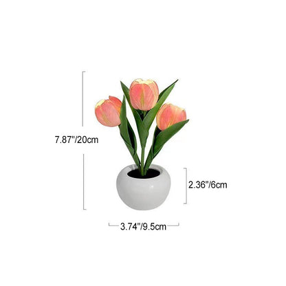 Zeitgenössische kreative Tulpenblumen Keramik PU USB LED Tischlampe für das Schlafzimmer