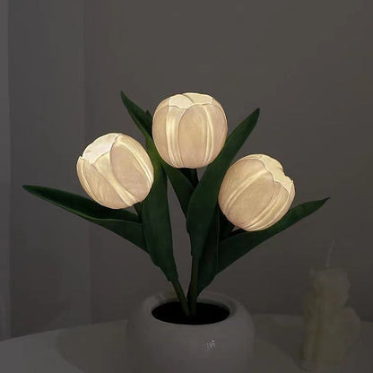 Zeitgenössische kreative Tulpenblumen Keramik PU USB LED Tischlampe für das Schlafzimmer