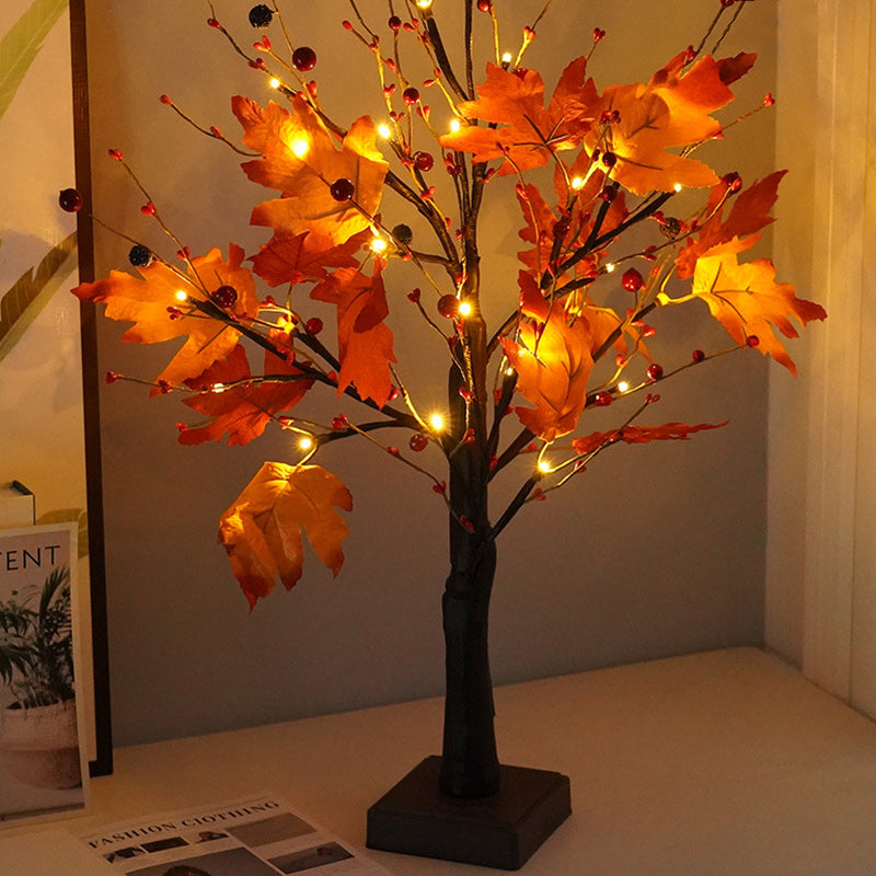 Zeitgenössische skandinavische Baum Ahornblatt quadratische Basis Kunststoff PVC Klebeband LED Tischlampe für Schlafzimmer