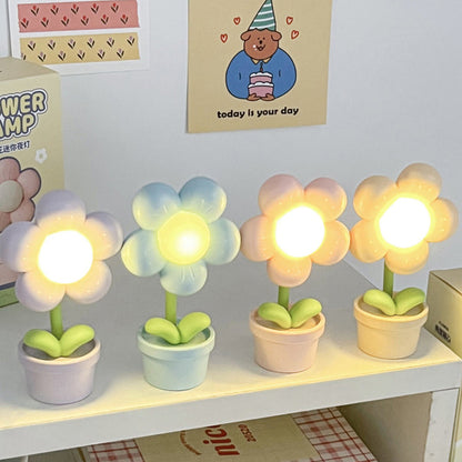 Zeitgenössische Kreative Süße Blumen Runde Tischbasis ABS PC LED Tischlampe Für Schlafzimmer