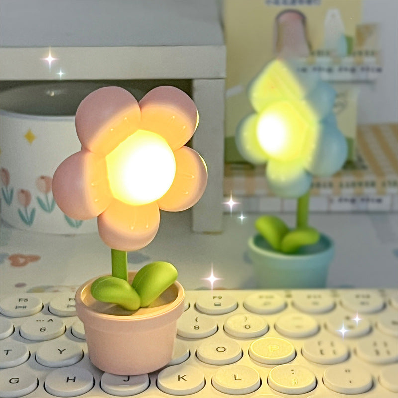 Zeitgenössische Kreative Süße Blumen Runde Tischbasis ABS PC LED Tischlampe Für Schlafzimmer