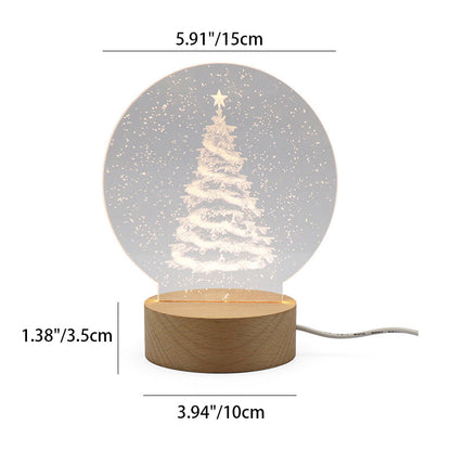 Zeitgenössische kreative runde Zylinderbasis Mond Weihnachtsbaum Holz Acryl LED Tischlampe für Schlafzimmer