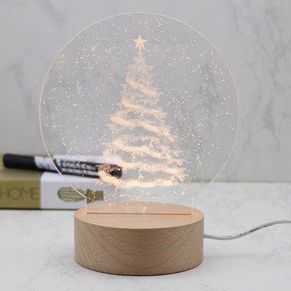 Zeitgenössische kreative runde Zylinderbasis Mond Weihnachtsbaum Holz Acryl LED Tischlampe für Schlafzimmer