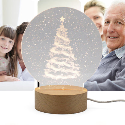 Zeitgenössische kreative runde Zylinderbasis Mond Weihnachtsbaum Holz Acryl LED Tischlampe für Schlafzimmer