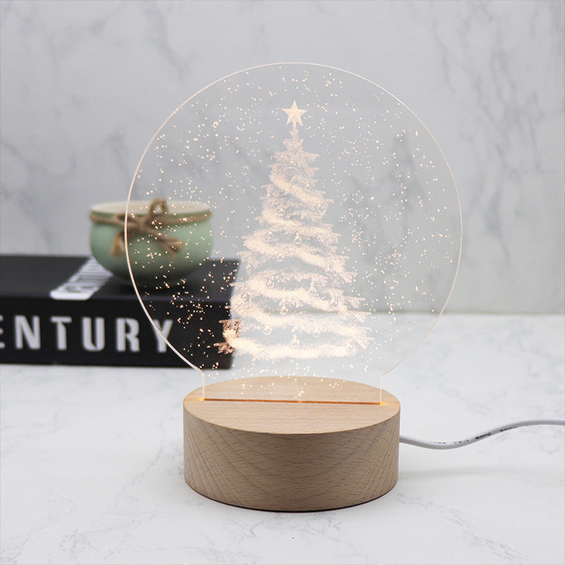 Zeitgenössische kreative runde Zylinderbasis Mond Weihnachtsbaum Holz Acryl LED Tischlampe für Schlafzimmer