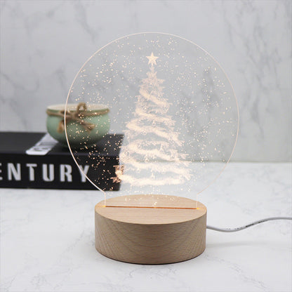 Zeitgenössische kreative runde Zylinderbasis Mond Weihnachtsbaum Holz Acryl LED Tischlampe für Schlafzimmer