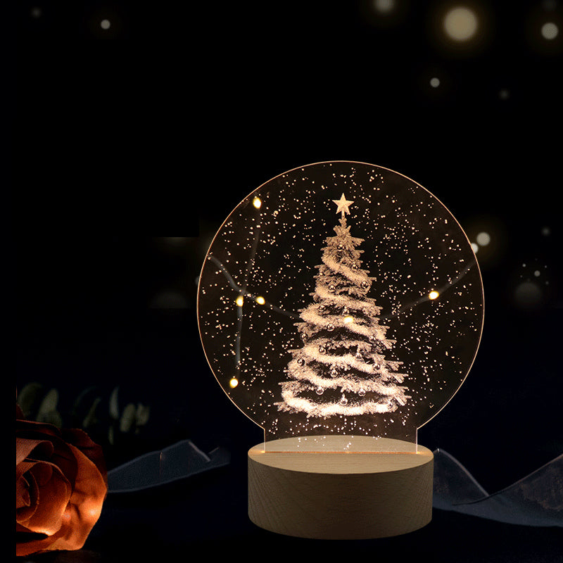 Zeitgenössische kreative runde Zylinderbasis Mond Weihnachtsbaum Holz Acryl LED Tischlampe für Schlafzimmer