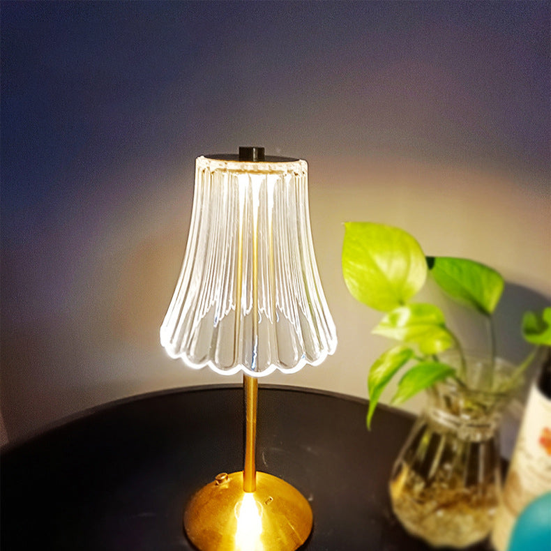 Traditionelle Vintage Runde Gestreifte Zylindrische Halbbasen Aufladbare Eisen Kristall LED Tischlampe Für Schlafzimmer