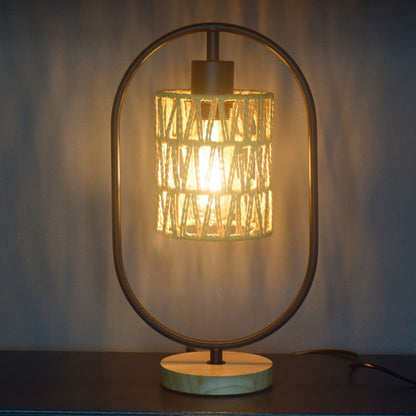 Traditionelle Vintage Hanfseil Weben Käfig Holzbasis 1-Lampen Tischlampe für das Schlafzimmer