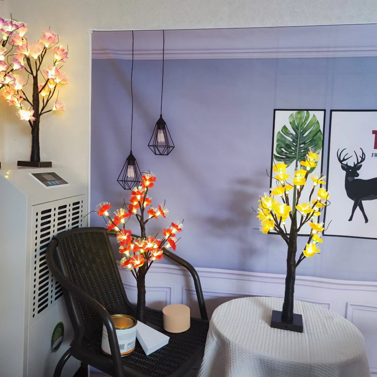 Zeitgenössische Kreative Plastikstoff Künstliche Rosenblume Baum LED Tischlampe Für Schlafzimmer