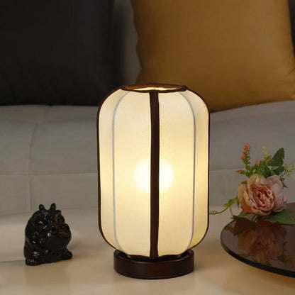 Traditioneller chinesischer Stoffzylinder-Schirm Holzbasis 1-Lampen-Tischlampe für das Schlafzimmer