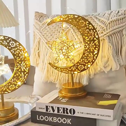 Zeitgenössische kreative Mondstern-Orb-Glühbirnenform Eisen-Glas-Rattan-LED-Tischlampe für das Schlafzimmer