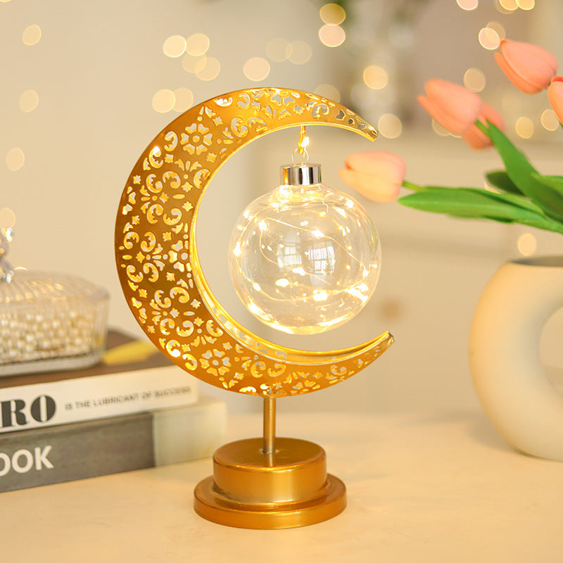 Zeitgenössische kreative Mondstern-Orb-Glühbirnenform Eisen-Glas-Rattan-LED-Tischlampe für das Schlafzimmer