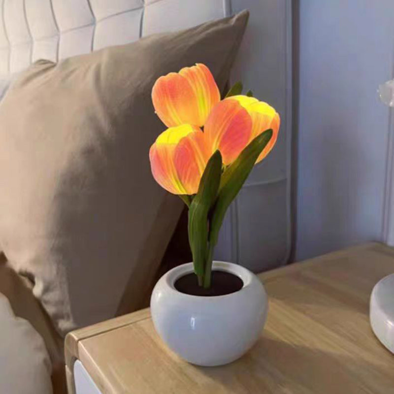 Moderne Art Deco Tulpenstrauß PU Keramik LED Tischlampe für das Schlafzimmer