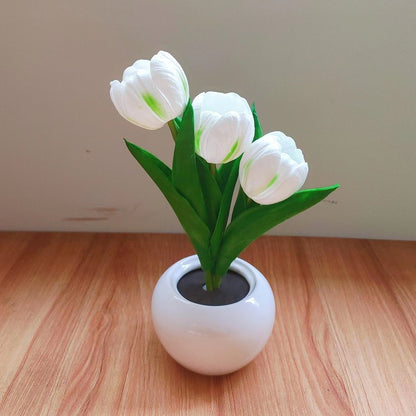 Moderne Art Deco Tulpenstrauß PU Keramik LED Tischlampe für das Schlafzimmer