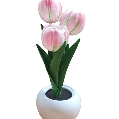 Moderne Art Deco Tulpenstrauß PU Keramik LED Tischlampe für das Schlafzimmer