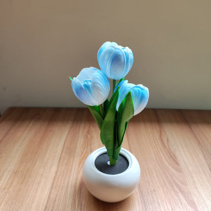 Moderne Art Deco Tulpenstrauß PU Keramik LED Tischlampe für das Schlafzimmer