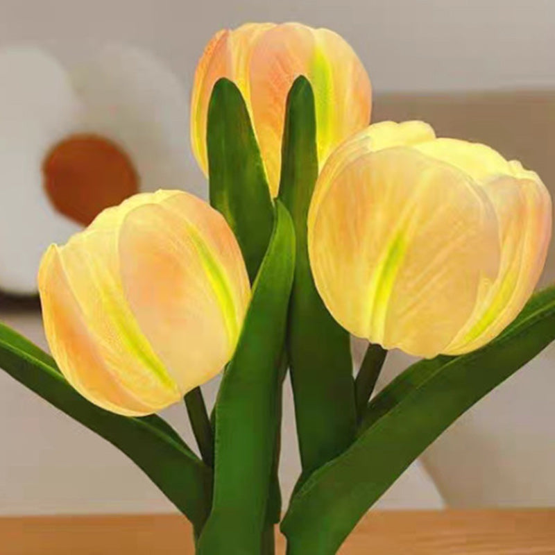 Moderne Art Deco Tulpenstrauß PU Keramik LED Tischlampe für das Schlafzimmer