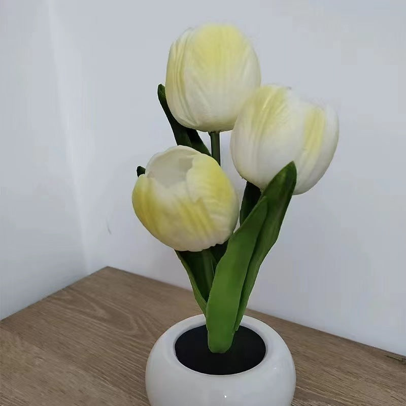 Moderne Art Deco Tulpenstrauß PU Keramik LED Tischlampe für das Schlafzimmer