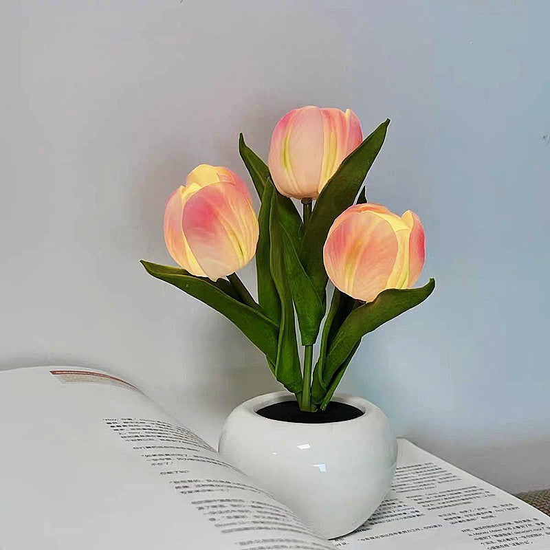 Moderne Art Deco Tulpenstrauß PU Keramik LED Tischlampe für das Schlafzimmer