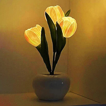 Moderne Art Deco Tulpenstrauß PU Keramik LED Tischlampe für das Schlafzimmer