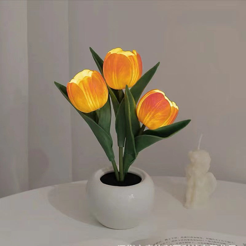 Moderne Art Deco Tulpenstrauß PU Keramik LED Tischlampe für das Schlafzimmer