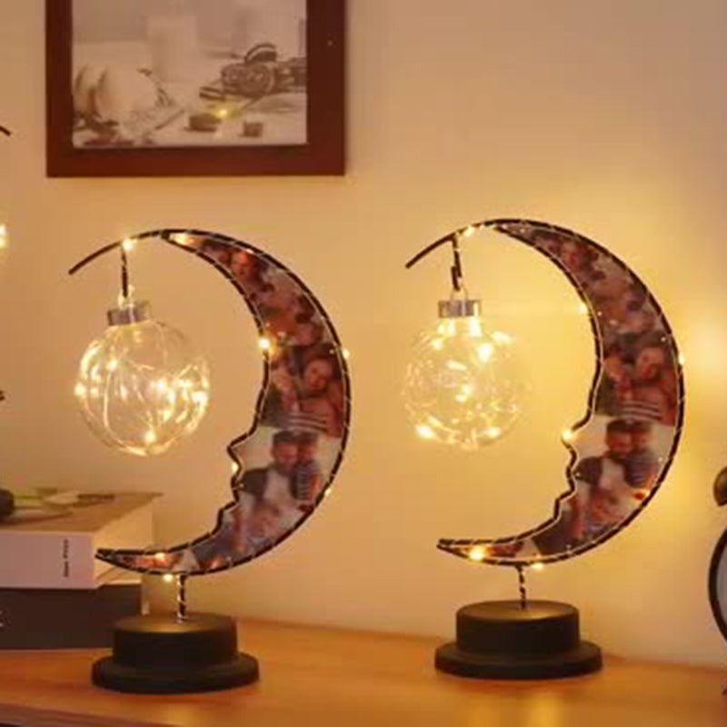 Moderne Art Deco Mondform Muster Glas Eisen LED Tischlampe für Schlafzimmer