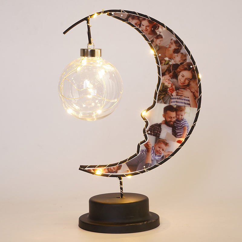 Moderne Art Deco Mondform Muster Glas Eisen LED Tischlampe für Schlafzimmer