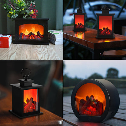 Zeitgenössisches Retro ABS Simulierte Flammen Kamin Runde Batterie Rechteckige LED Tischlampe Für Wohnzimmer