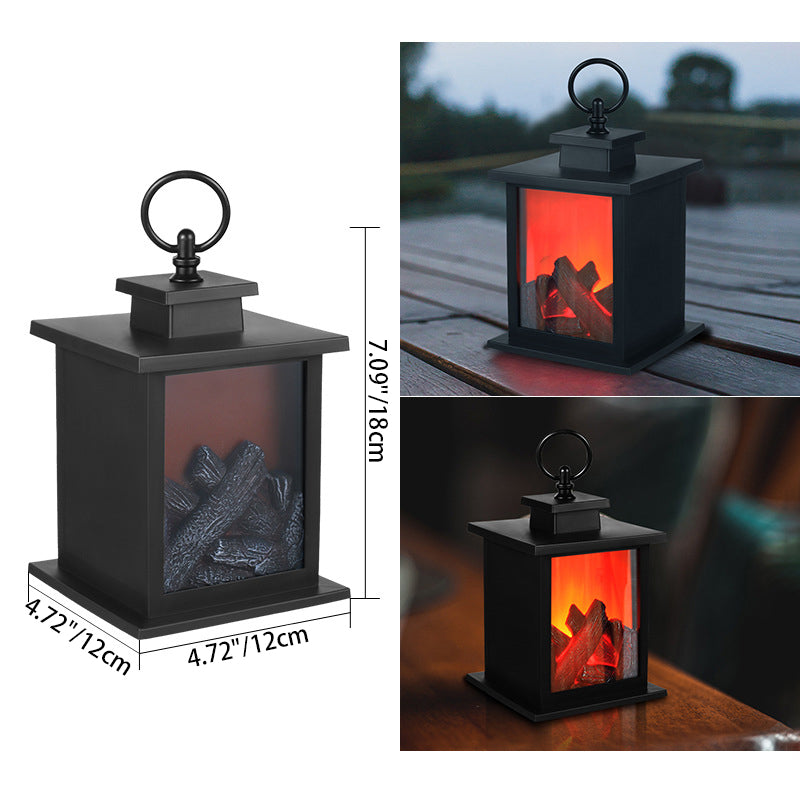 Zeitgenössisches Retro ABS Simulierte Flammen Kamin Runde Batterie Rechteckige LED Tischlampe Für Wohnzimmer