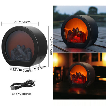 Zeitgenössisches Retro ABS Simulierte Flammen Kamin Runde Batterie Rechteckige LED Tischlampe Für Wohnzimmer