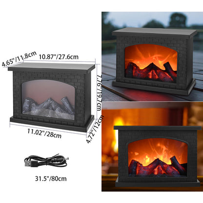 Zeitgenössische Retro ABS Simulierte Flamme Kamin Runde Batterie Rechteckige LED Tischlampe Für Wohnzimmer