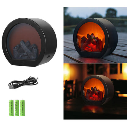 Zeitgenössisches Retro ABS Simulierte Flammen Kamin Runde Batterie Rechteckige LED Tischlampe Für Wohnzimmer