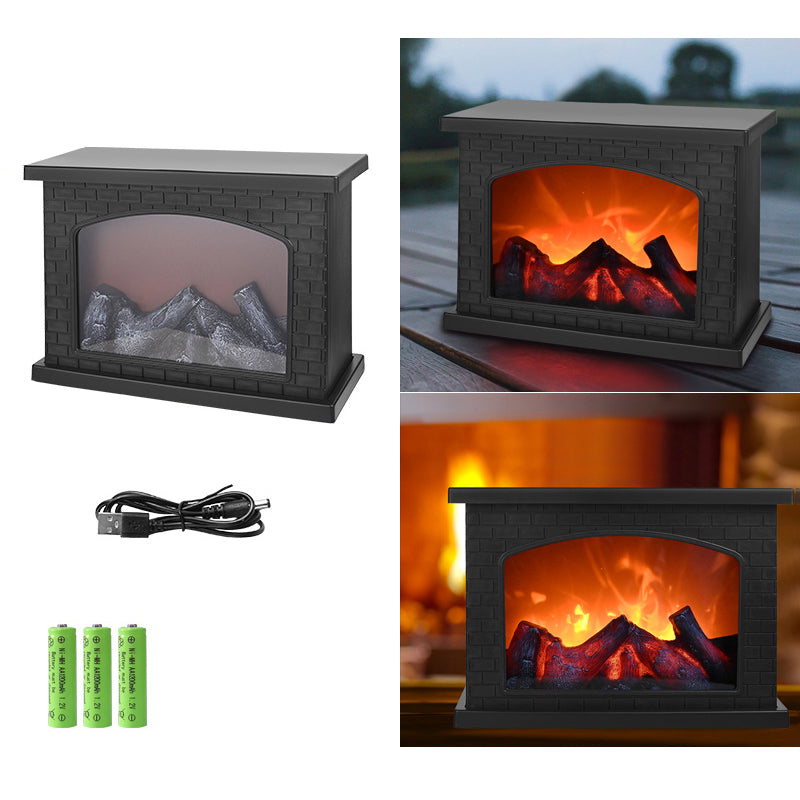 Zeitgenössisches Retro ABS Simulierte Flammen Kamin Runde Batterie Rechteckige LED Tischlampe Für Wohnzimmer